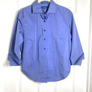 Faconnable Blue Button Front Blouse 3/4 Sleeves Cuffs Women's Size Small